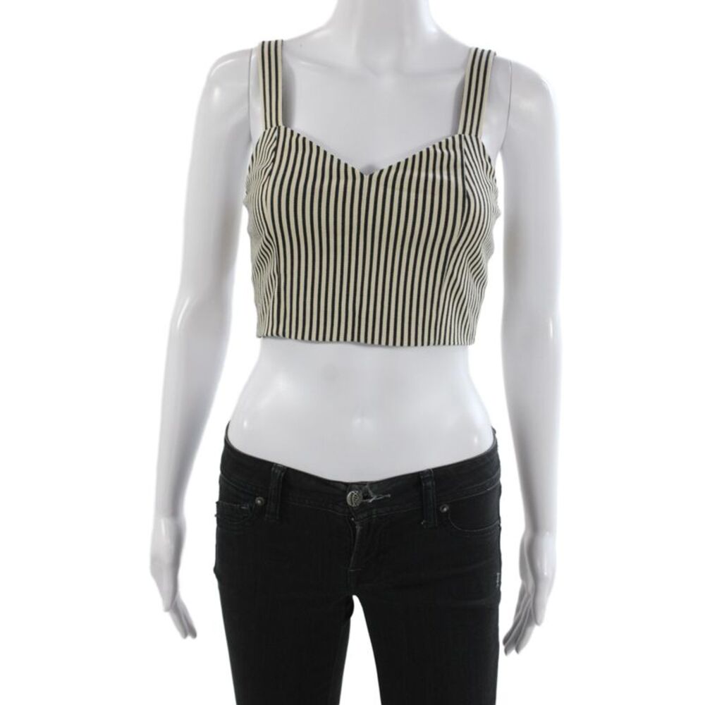 Alice + Olivia Women Cropped Striped Square Neck Sleeveless Zip Beige Size 0